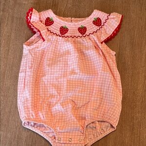 Pink Gingham Strawberry Baby One-Piece Romper